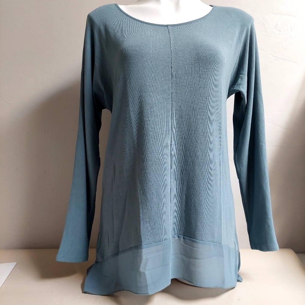 Soft Surroundings Blue Long Sleeve Tunic‎ Top Oversize S Asymmetrical Chiffon